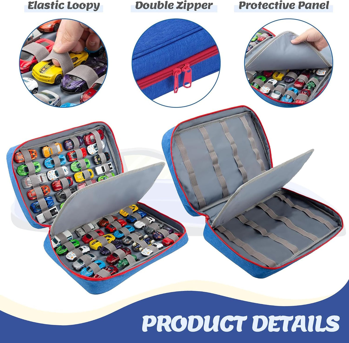 KISLANE Toy Car Storage Case, Diecast Display Case 48 Slots (Blue)