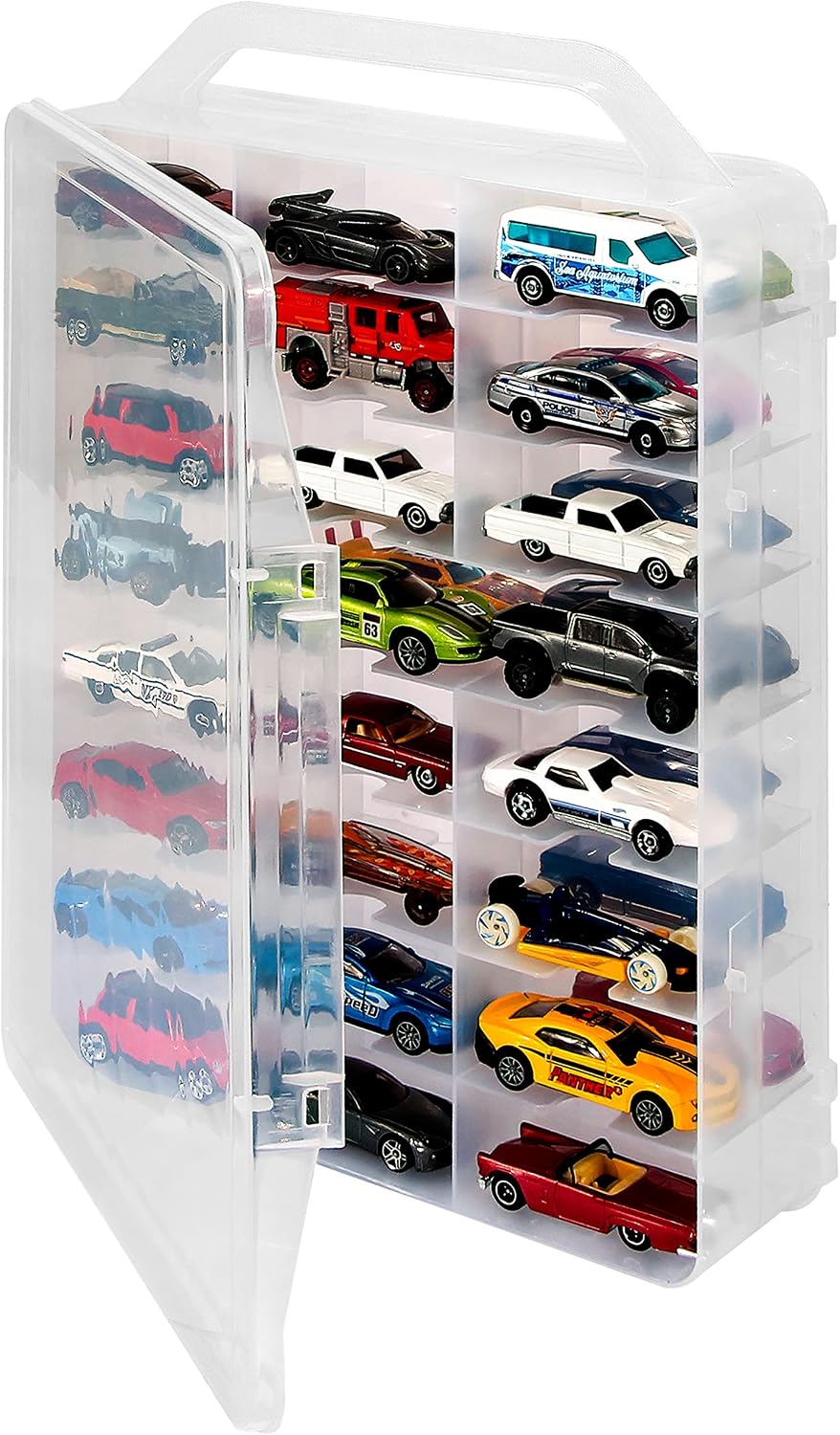 KISLANE Toy Car Storage Case, 48 Slots Double Sided Display Case, Clear