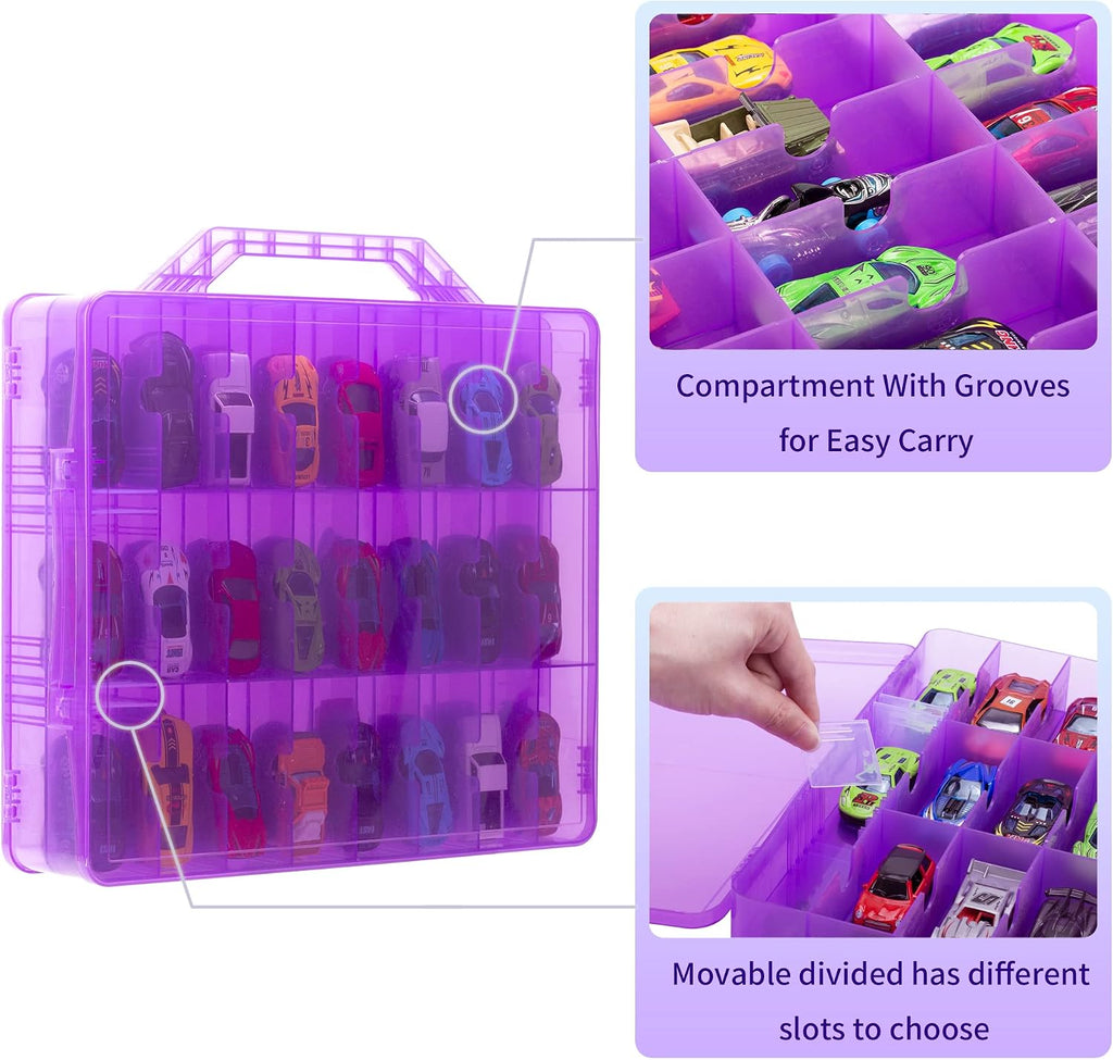 KISLANE Toy Car Storage Case, Diecast Display Case 48 Slots (Purple)