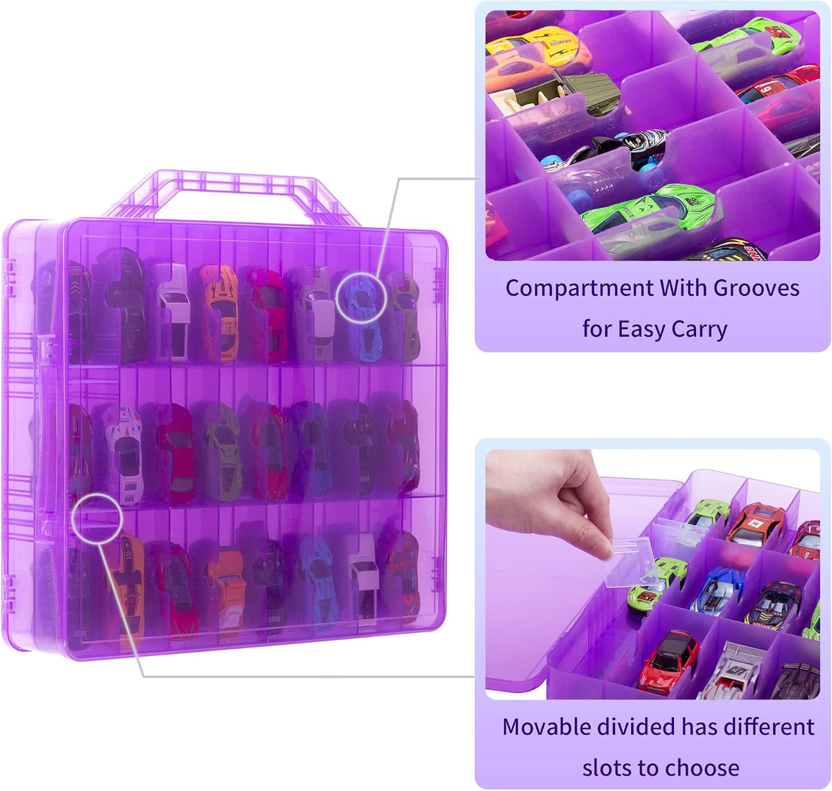 KISLANE Toy Car Storage Case, Diecast Display Case 48 Slots (Purple)