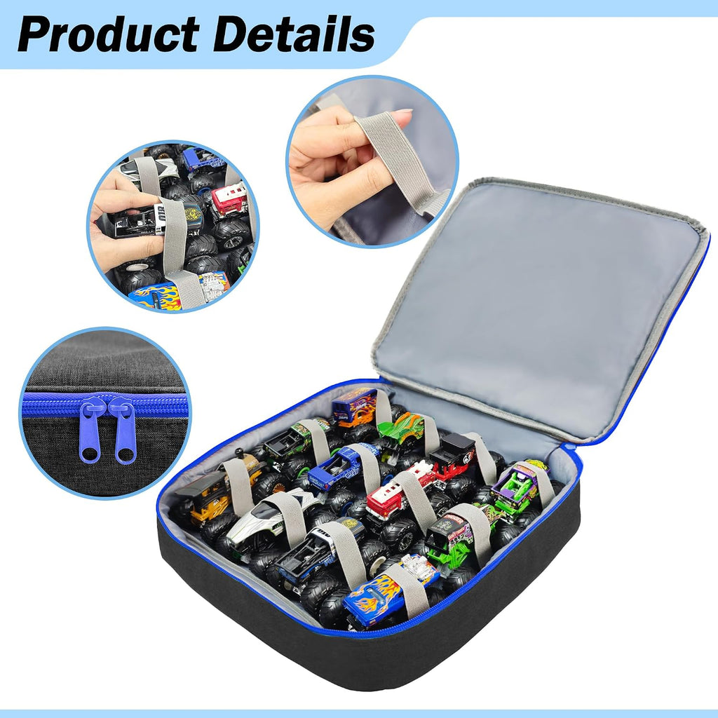 KISLANE Monster Truck Storage Case, Toy Car Display Case 12 Slots (Black)