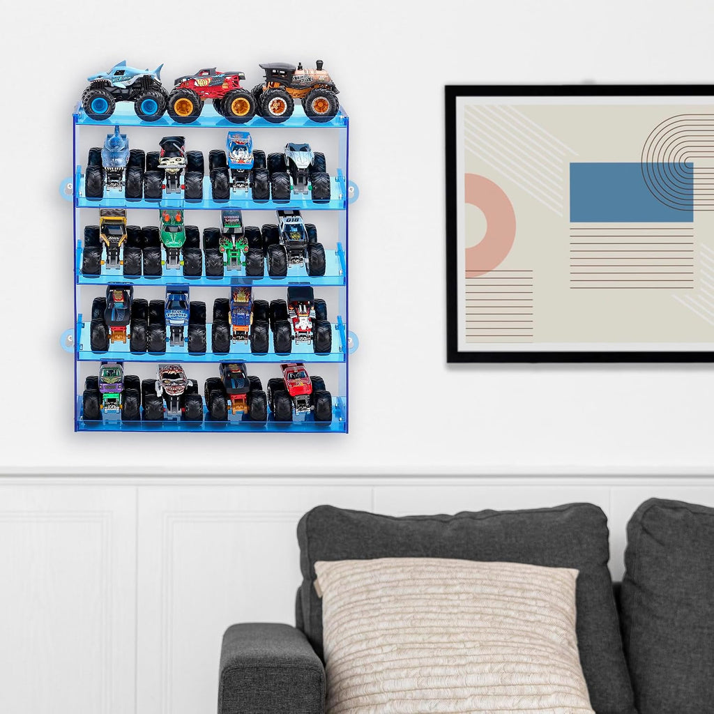 KISLANE 5-Tier Monster Trucks Display Case, Wall Mount Storage Holds 20