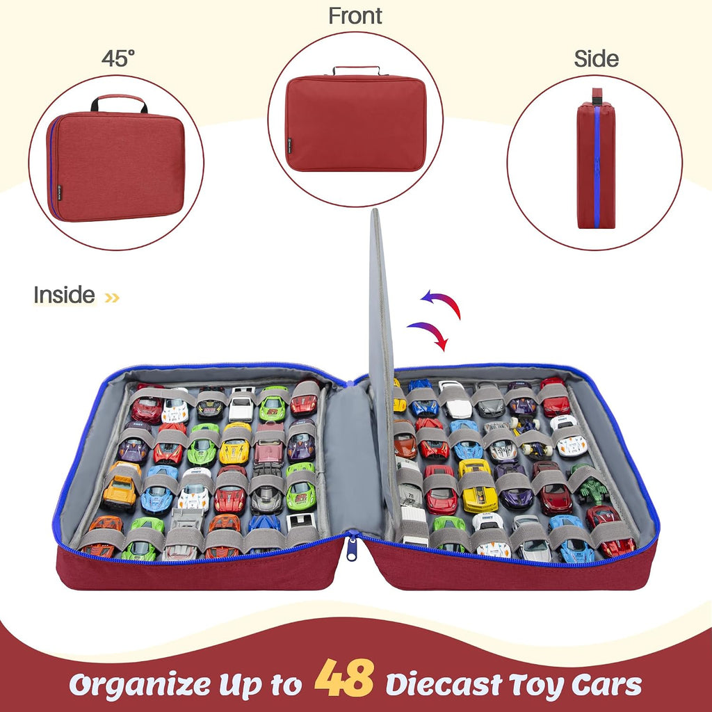 KISLANE Toy Car Storage Case, Diecast Display Case 48 Slots (Red)