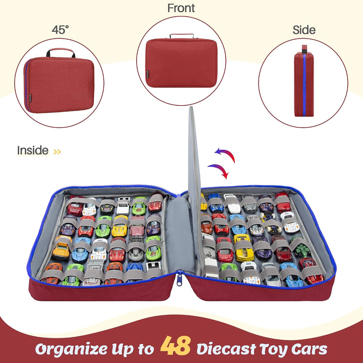 KISLANE Toy Car Storage Case, Diecast Display Case 48 Slots (Red)