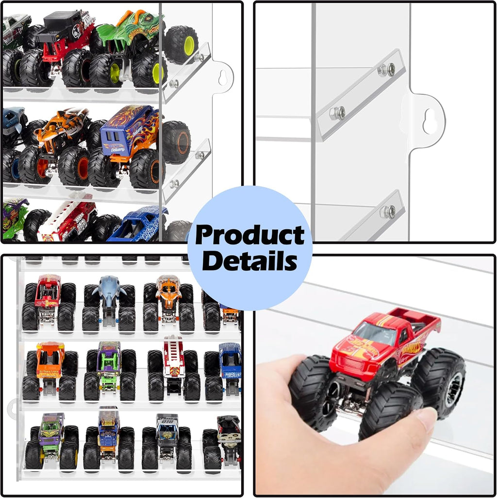 Assembly Monster Trucks Display Case Holding for 20 Monster Trucks Acrylic Storage Case 5 Tiers Monster Trucks Organizer