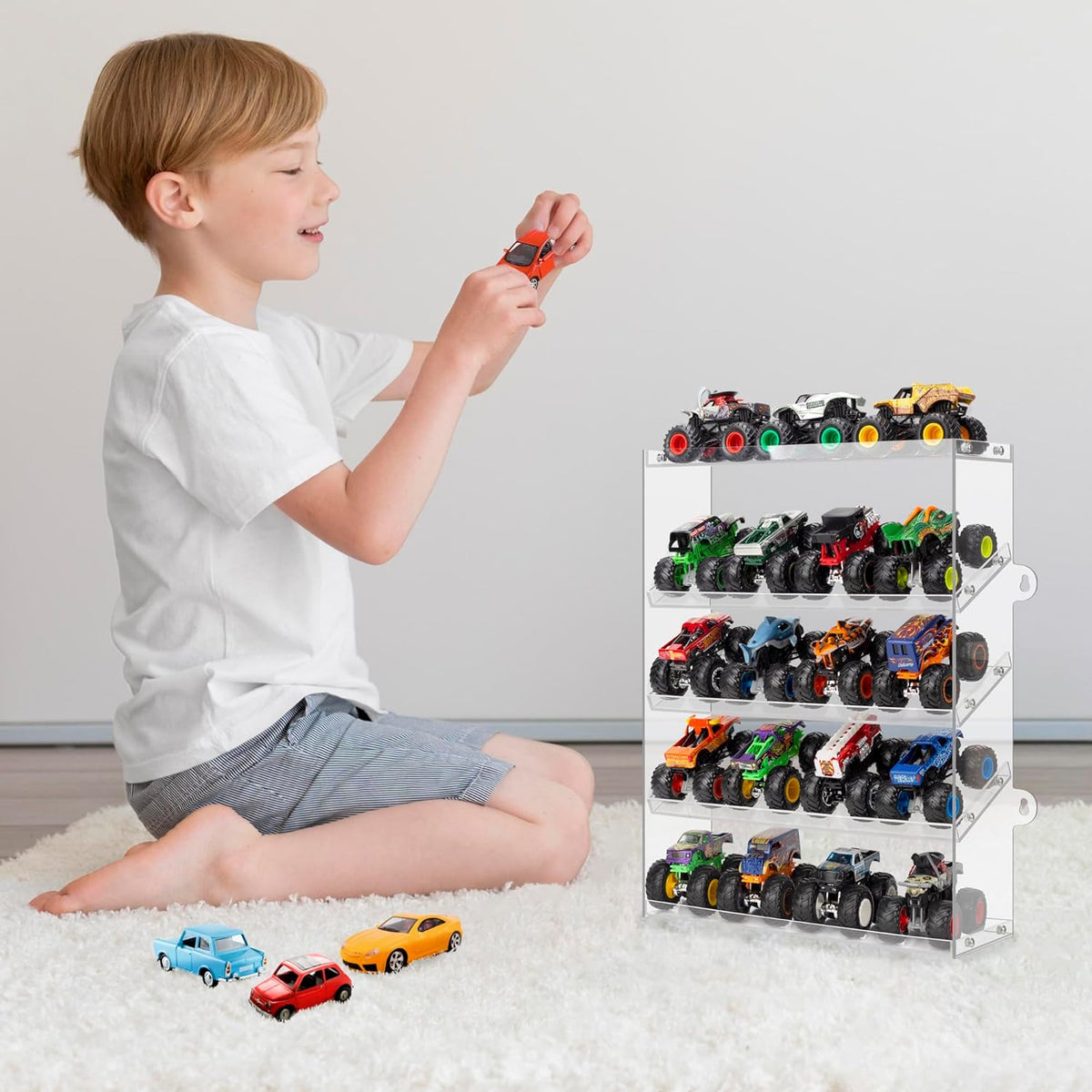KISLANE 5-Tier Toy Car Display Case, Wall Mount Storage Holds 20