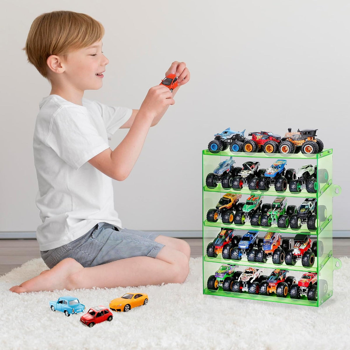 KISLANE 5-Tier Monster Trucks Display Case, Wall Mount Storage Holds 20