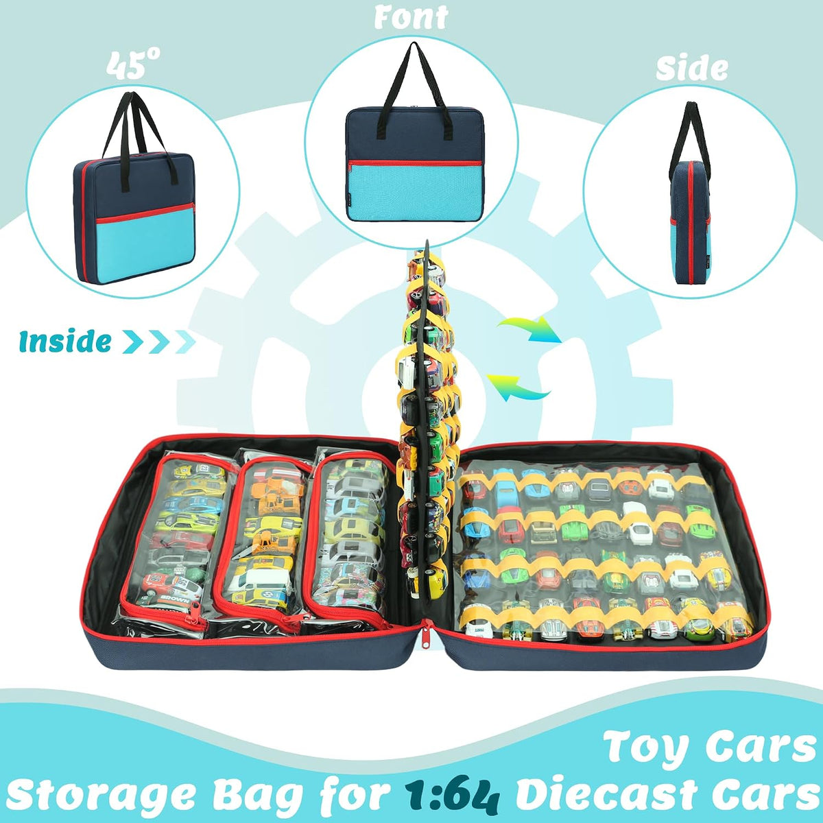 KISLANE 120 Toy Car Storage Case for 1:64 Die-Cast Cars (Blue)