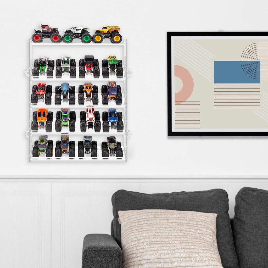 KISLANE 5-Tier Toy Car Display Case, Wall Mount Storage Holds 20