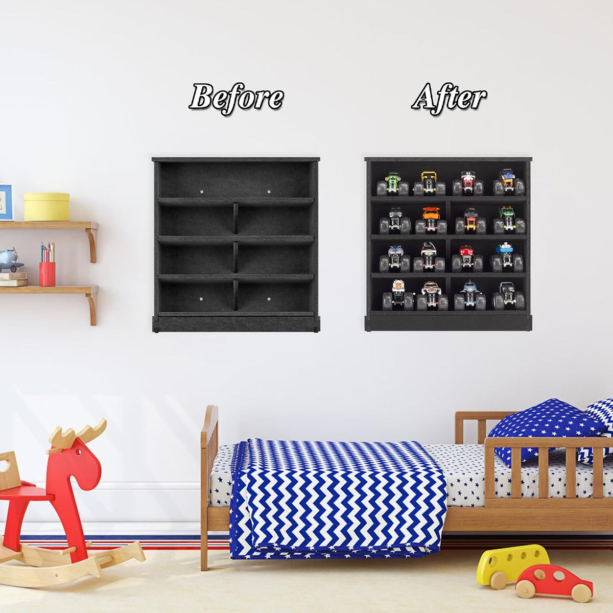 KISLANE Monster Truck Storage Rack, Wall Mount Toy Car Display Holds 16