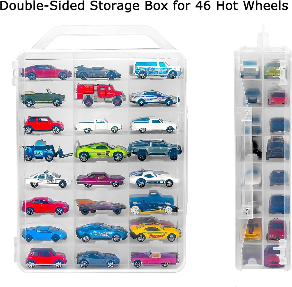 KISLANE Toy Car Storage Case, 48 Slots Double Sided Display Case, Clear
