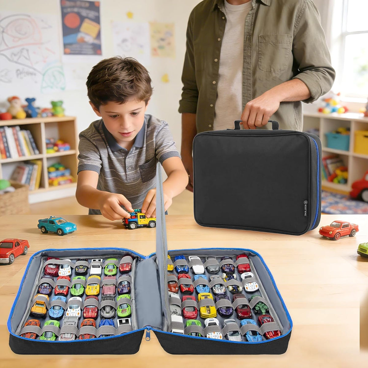 KISLANE Toy Car Storage Case, Diecast Display Case 48 Slots (Black)