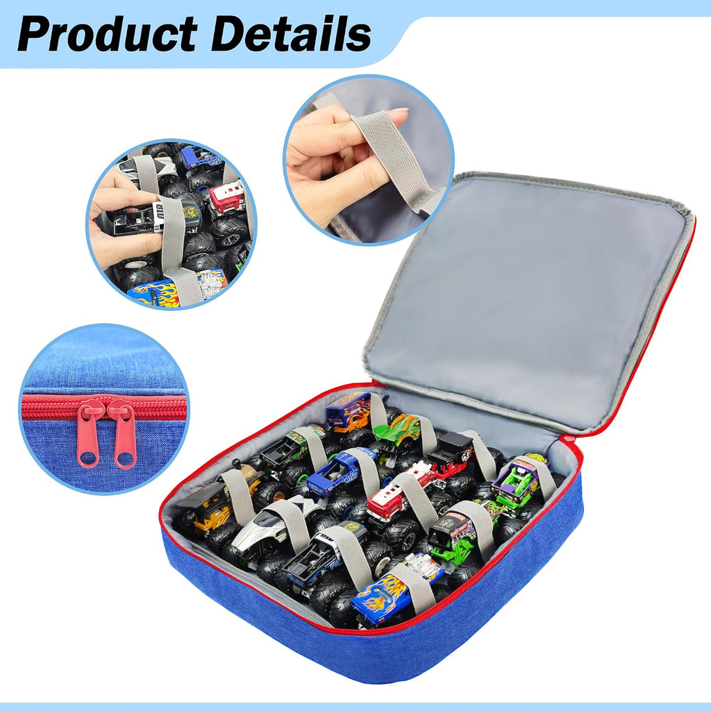 KISLANE Monster Trucks Storage Case, Toy Car Display Case 12 Slots (Blue)
