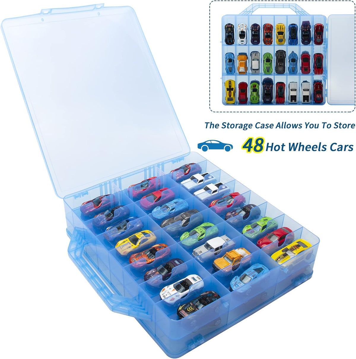 KISLANE Toy Car Storage Case, Diecast Display Case 48 Slots (Blue)