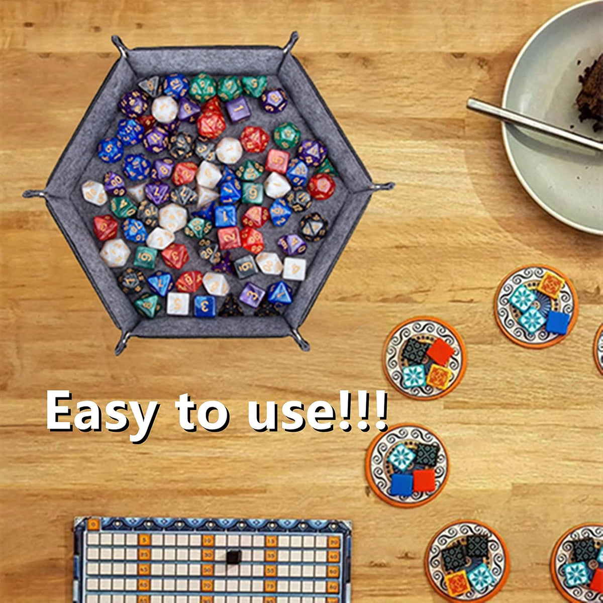 KISLANE 8-Pack Felt Dice Trays for DND, RPG, MTG, Folding Design (Hexagon)