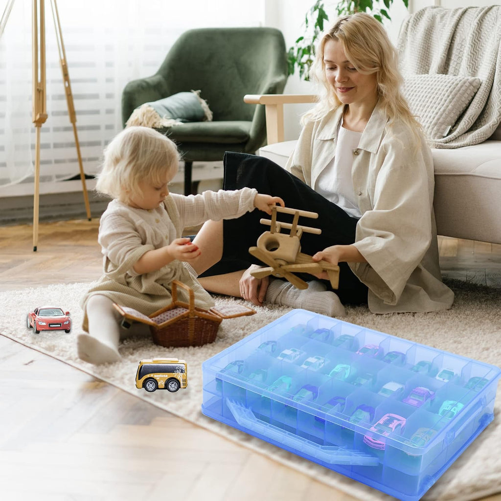 KISLANE Toy Car Storage Case, Diecast Display Case 48 Slots (Blue)