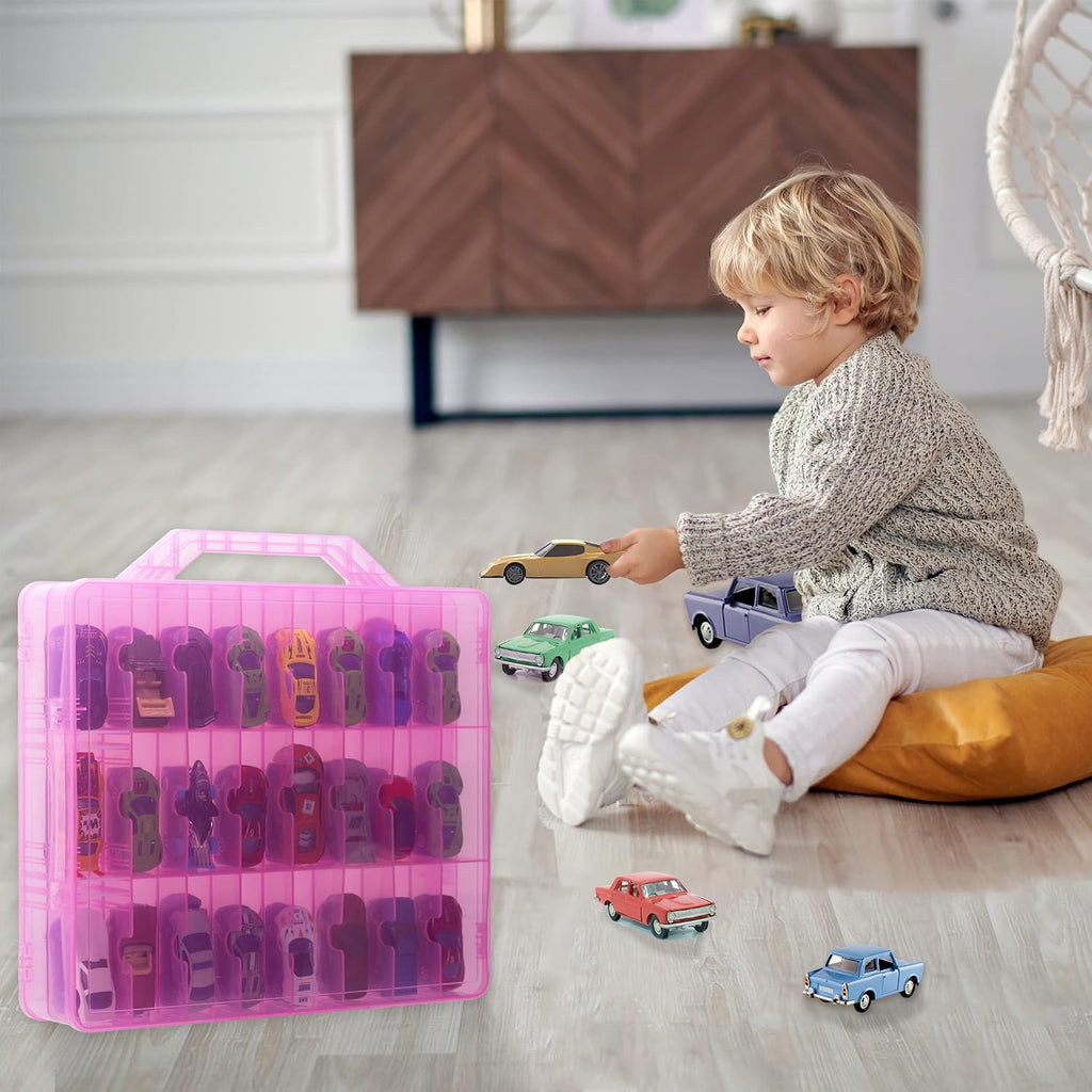 KISLANE Toy Car Storage Case, Diecast Display Case 48 Slots (Pink)