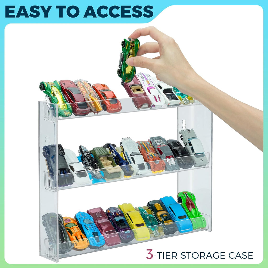 KISLANE 3-Tier Toy Car Display Case, Wall Mount Storage Holds 30 (2 Pack)