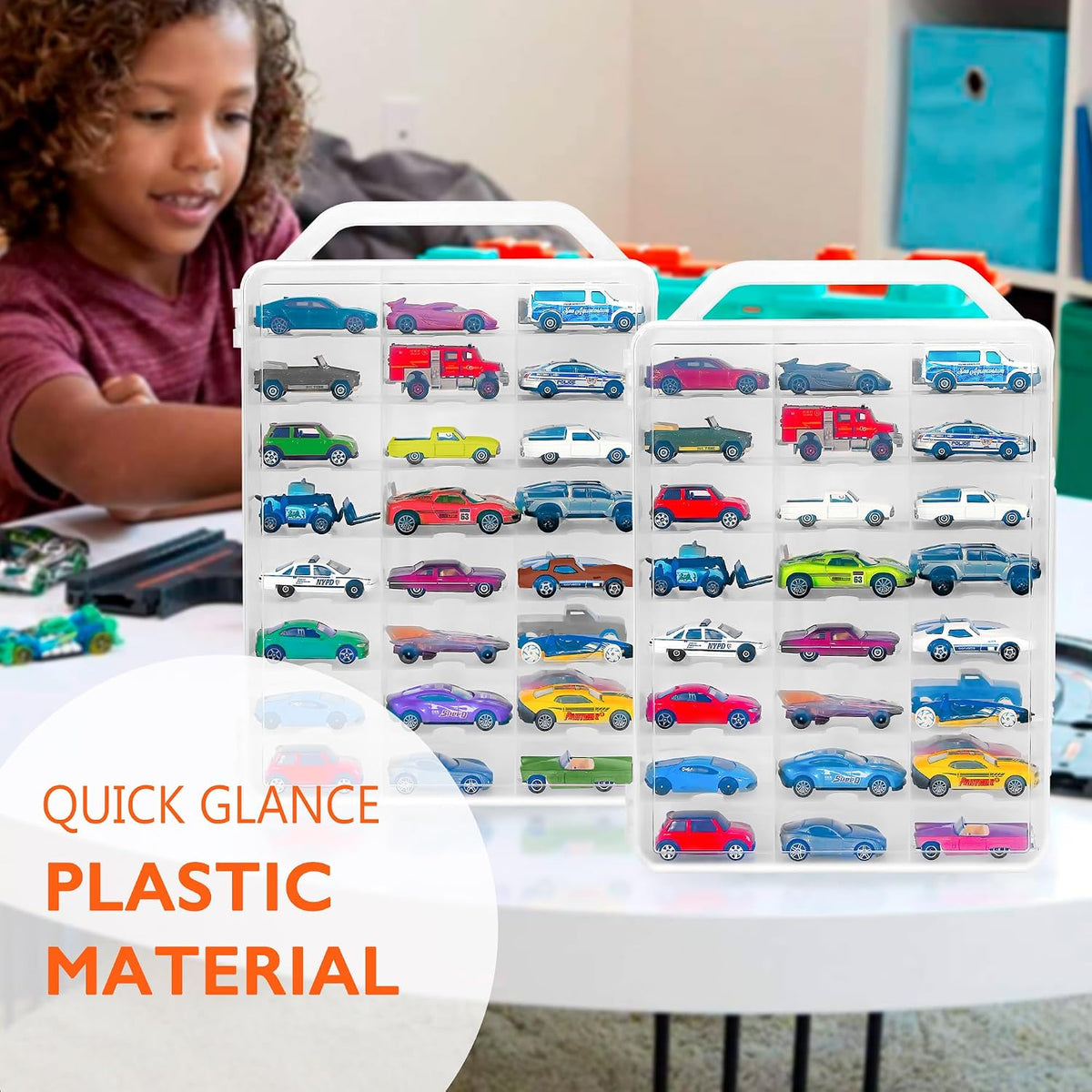 KISLANE Toy Car Storage Case, 48 Slots Double Sided Display Case (2 Pcs)