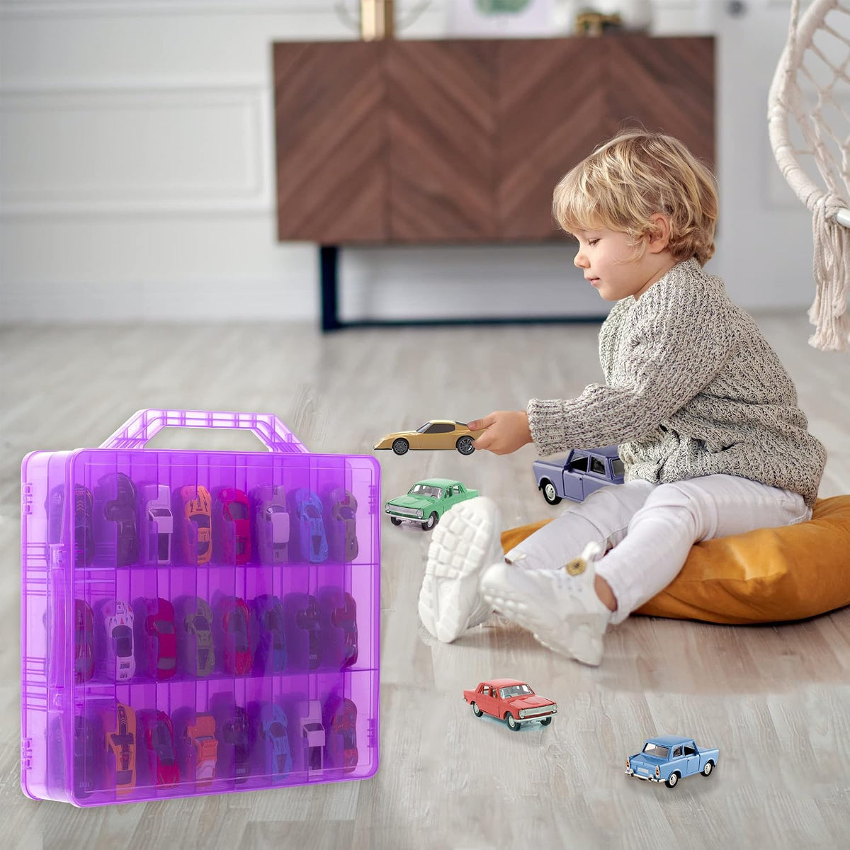 KISLANE Toy Car Storage Case, Diecast Display Case 48 Slots (Purple)