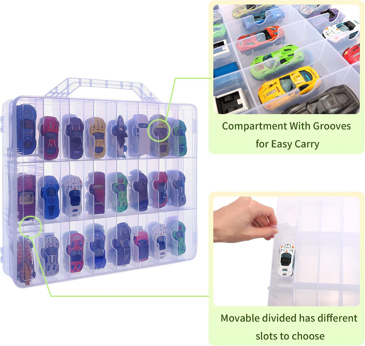 KISLANE Toy Car Storage Case, Diecast Display Case 48 Slots (Clear)