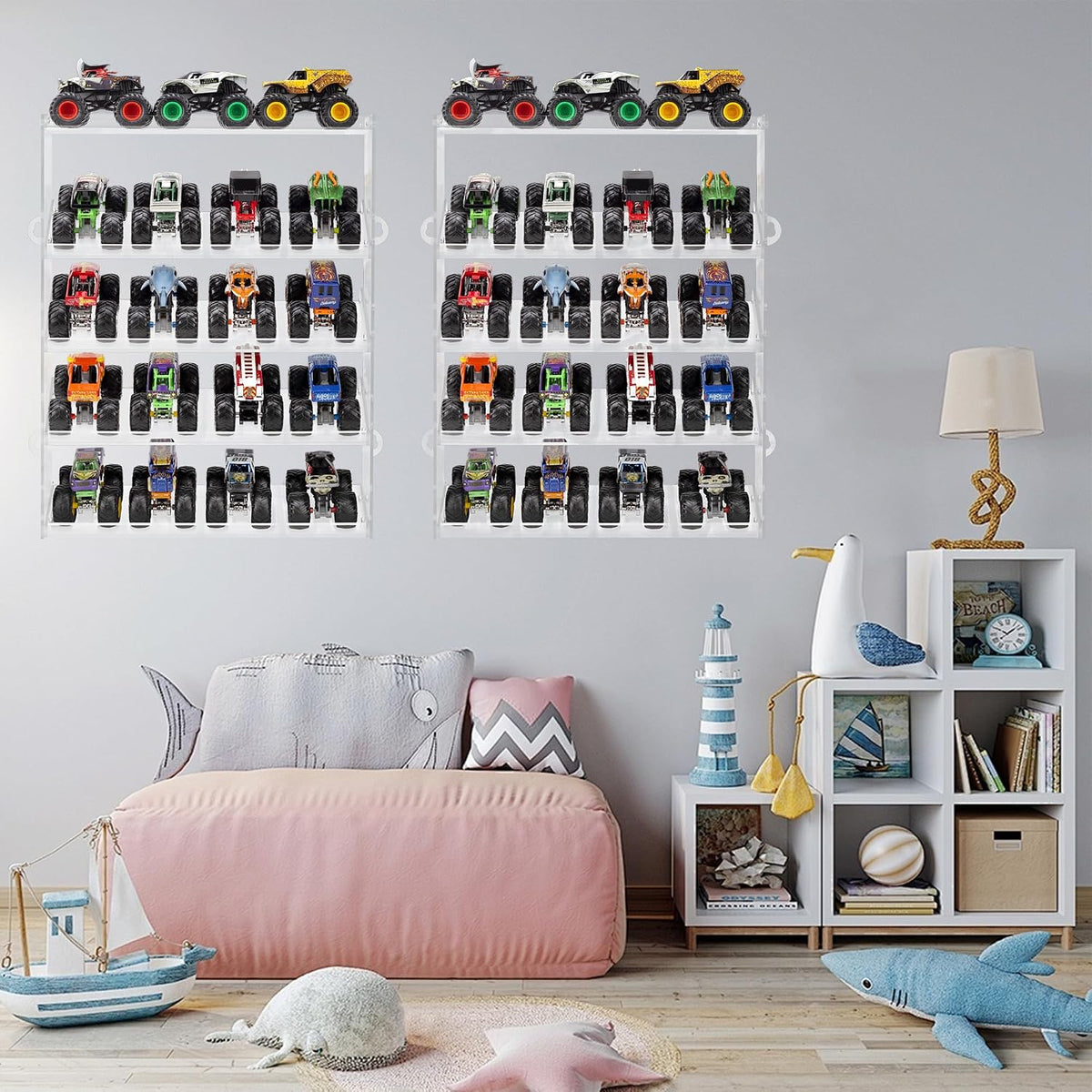Assembly Monster Trucks Display Case Holding for 20 Monster Trucks Acrylic Storage Case 5 Tiers Monster Trucks Organizer