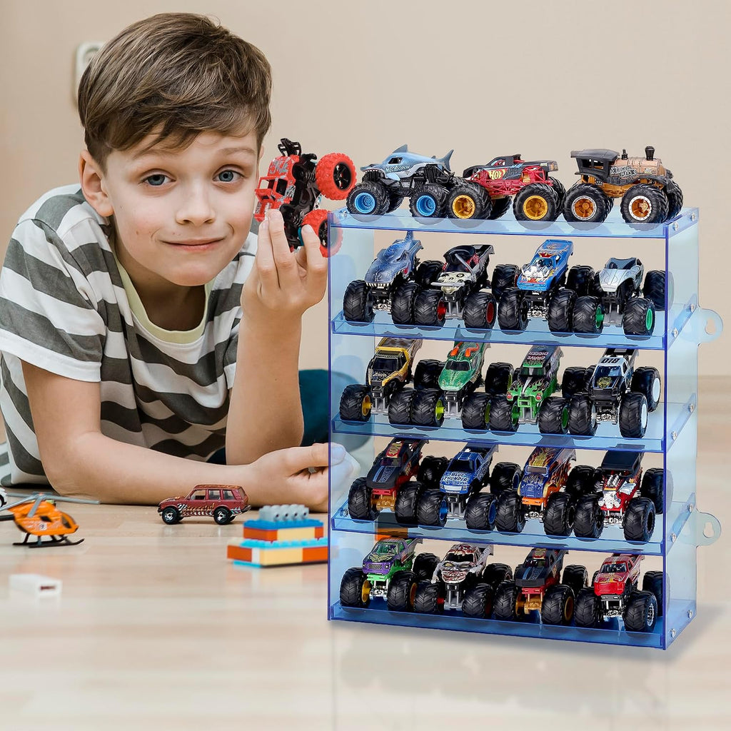 KISLANE 5-Tier Monster Trucks Display Case, Wall Mount Storage Holds 20