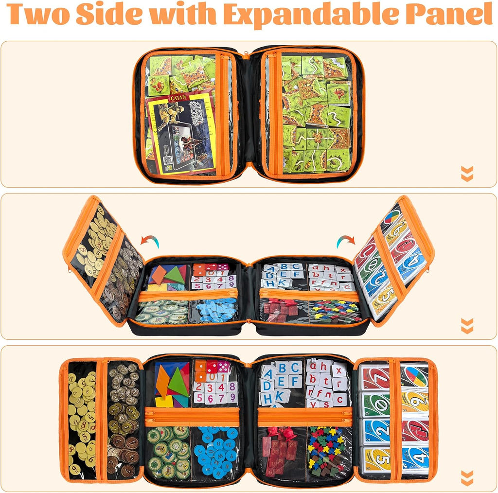 Premium Board Game Storage Organizer Case (14 PVC Pouches) - Portable Travel Game Storage Case | Ultimate Dice and Token