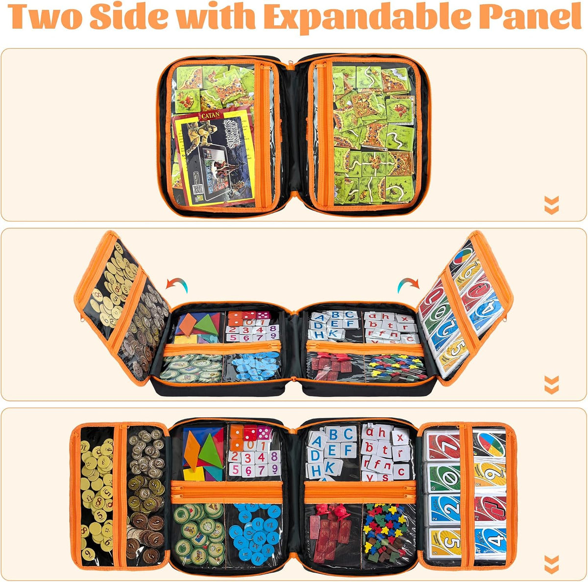 Premium Board Game Storage Organizer Case (14 PVC Pouches) - Portable Travel Game Storage Case | Ultimate Dice and Token