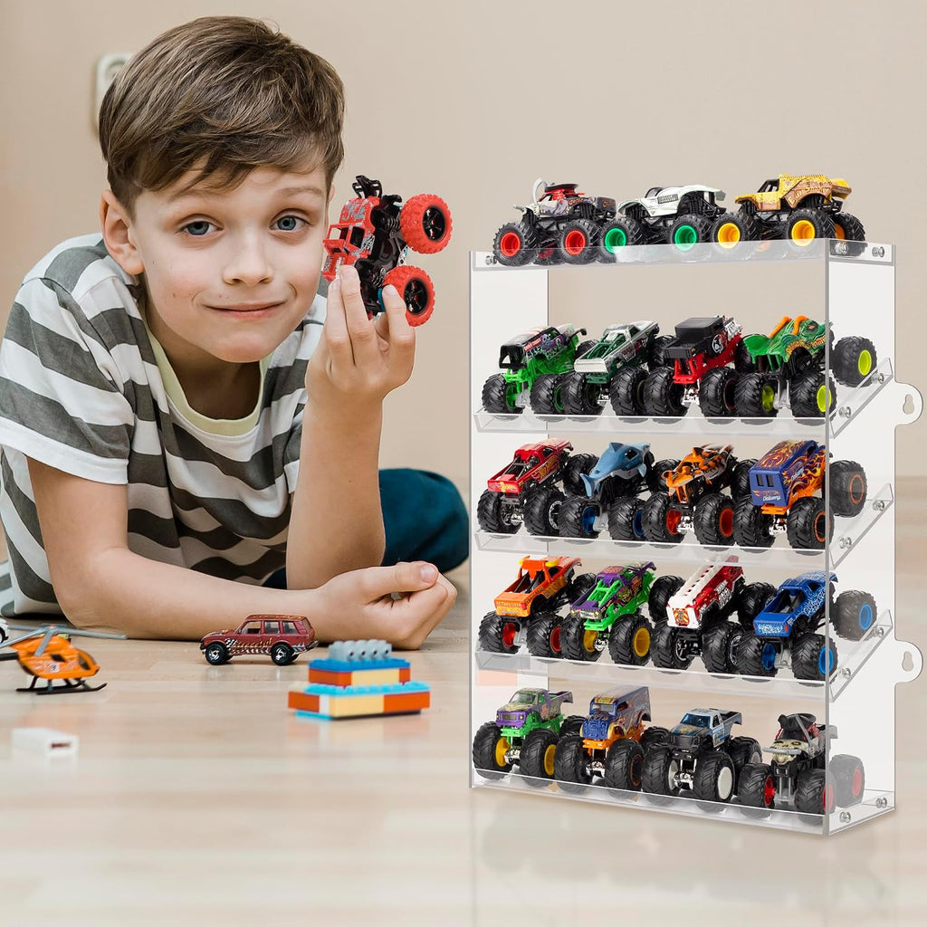 KISLANE 5-Tier Toy Car Display Case, Wall Mount Storage Holds 20