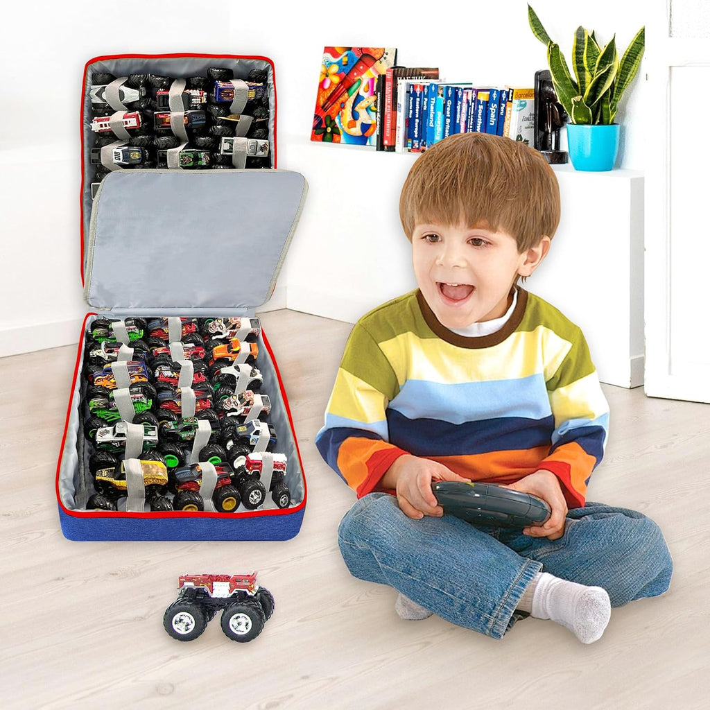 KISLANE Monster Trucks Storage Backpack - Versatile Carrying Case With Front Compartment and 2 Storage Pages for 36 Truc