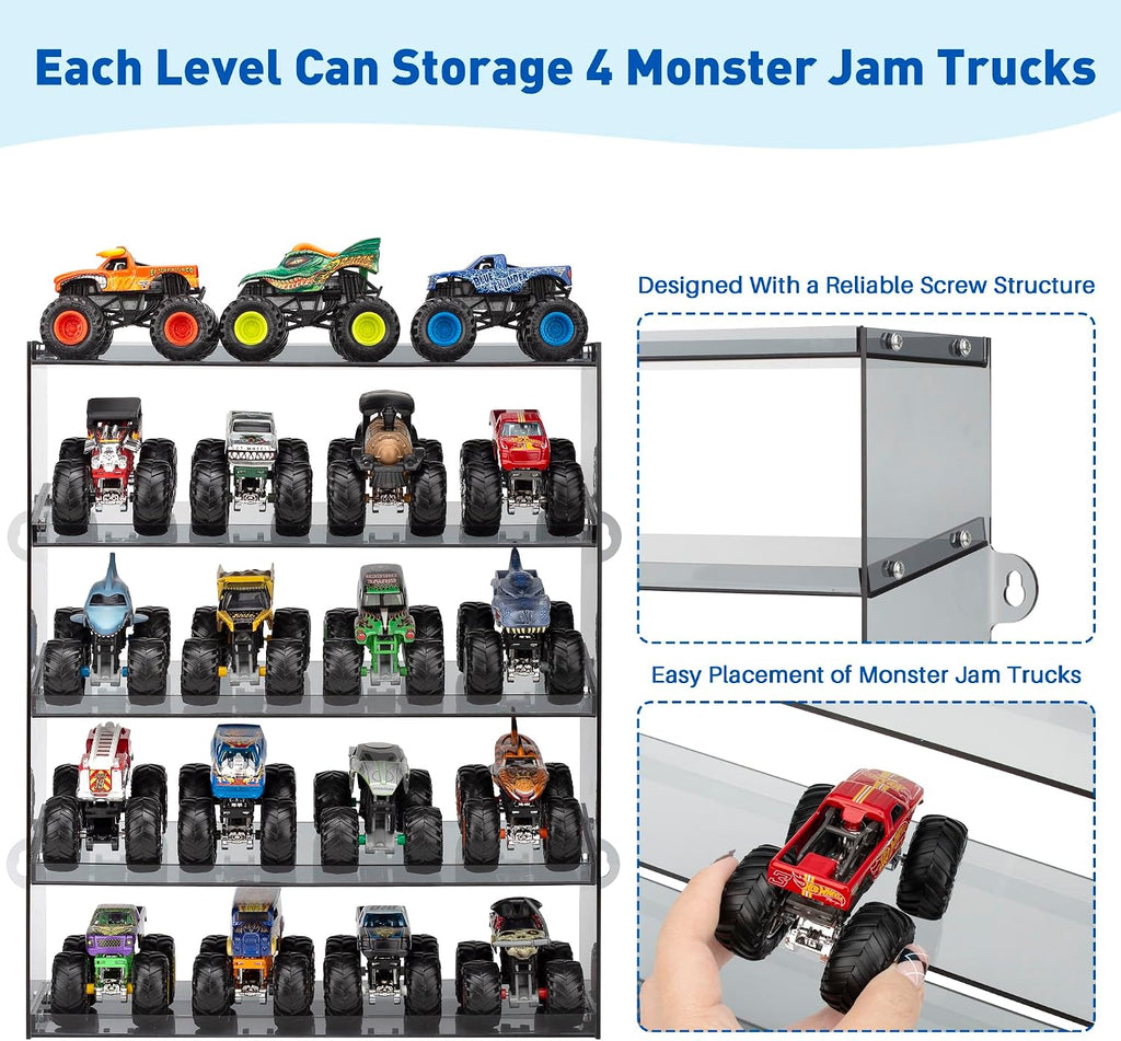 KISLANE 5-Tier Monster Truck Display Shelf, Toy Car Storage Holds 20