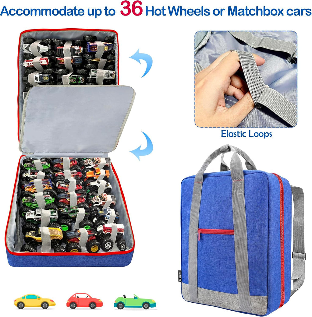 KISLANE Monster Trucks Storage Backpack - Versatile Carrying Case With Front Compartment and 2 Storage Pages for 36 Truc