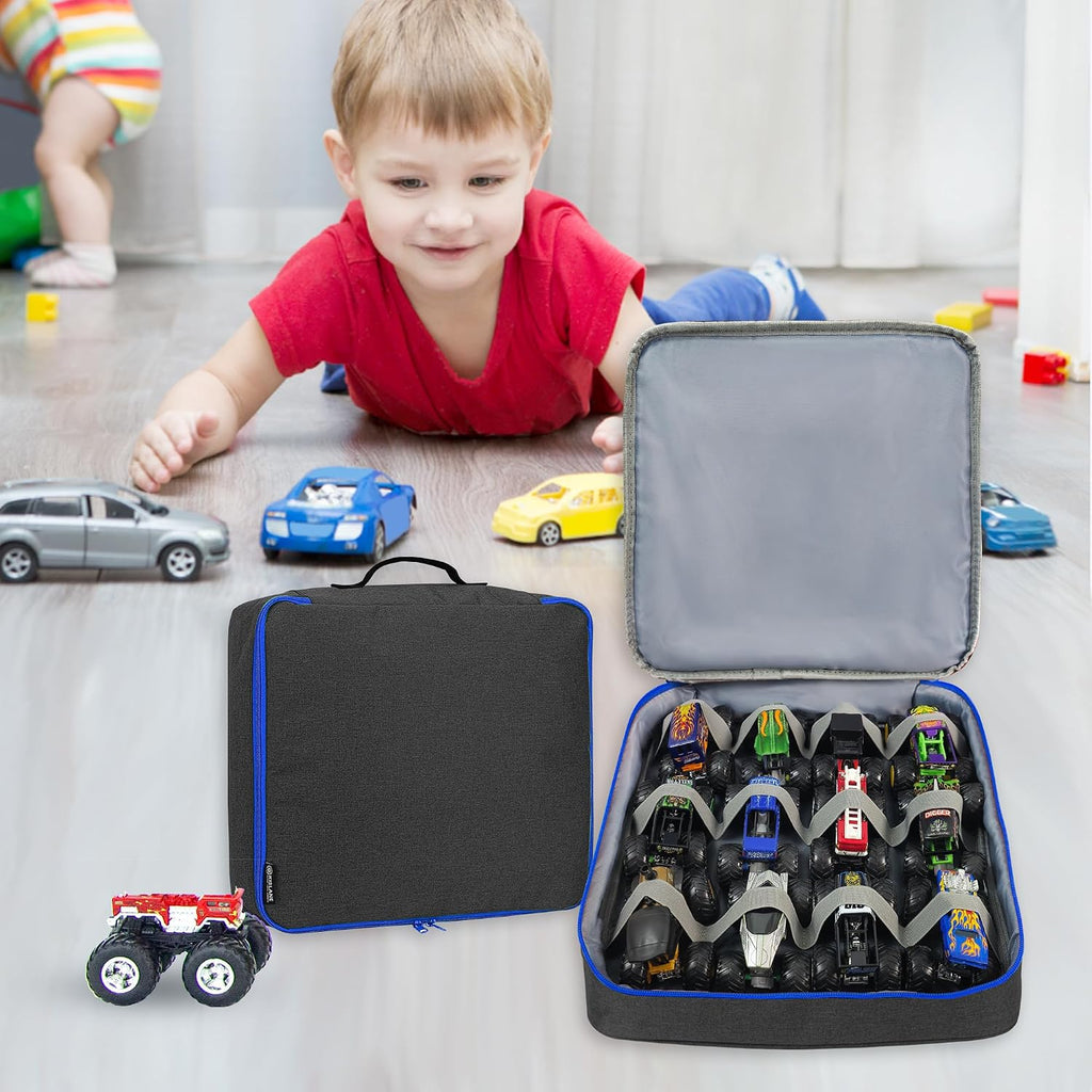 KISLANE Monster Truck Storage Case, Toy Car Display Case 12 Slots (Black)