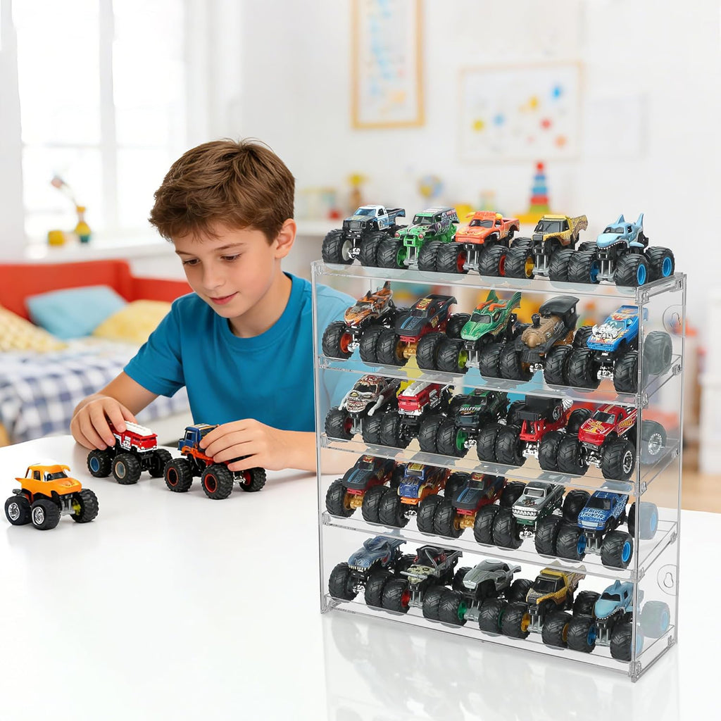 KISLANE 5-Tier Monster Truck Display Case, Toy Car Storage, Holds 25