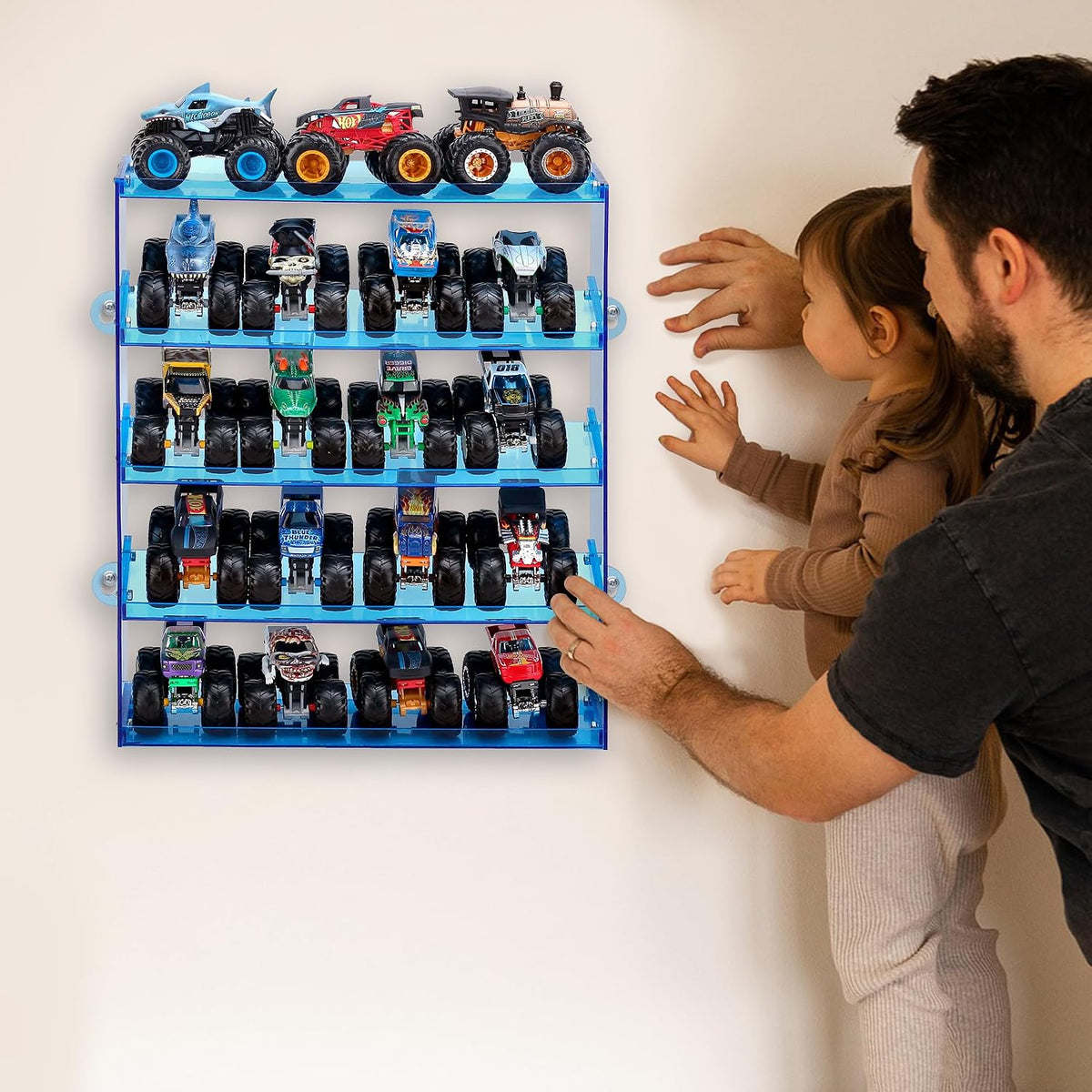 KISLANE 5-Tier Monster Trucks Display Case, Wall Mount Storage Holds 20