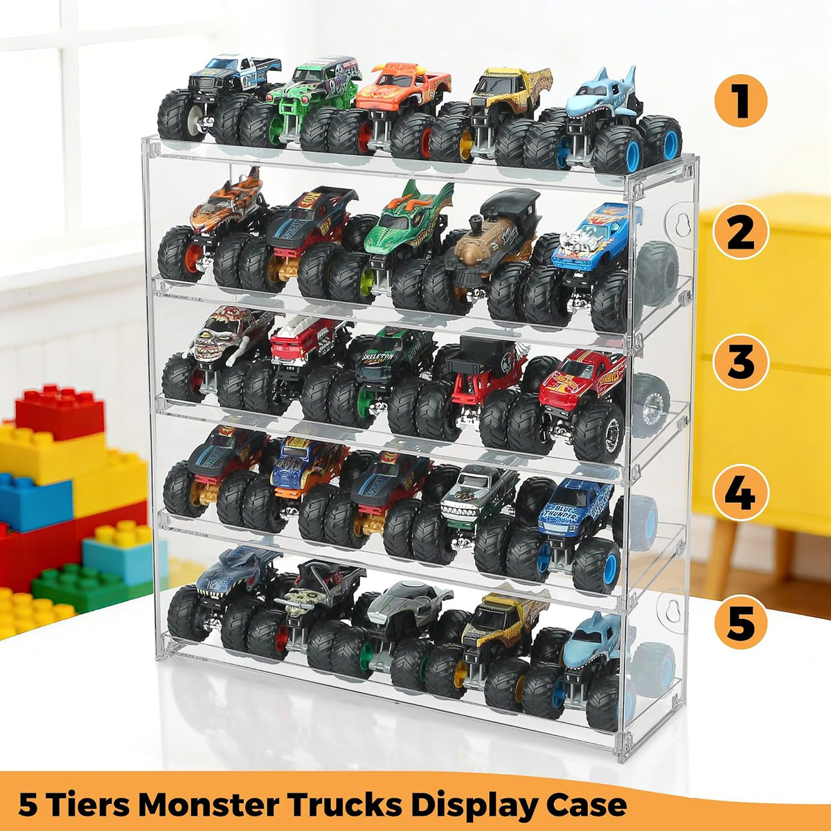 KISLANE 5-Tier Monster Truck Display Case, Toy Car Storage, Holds 25