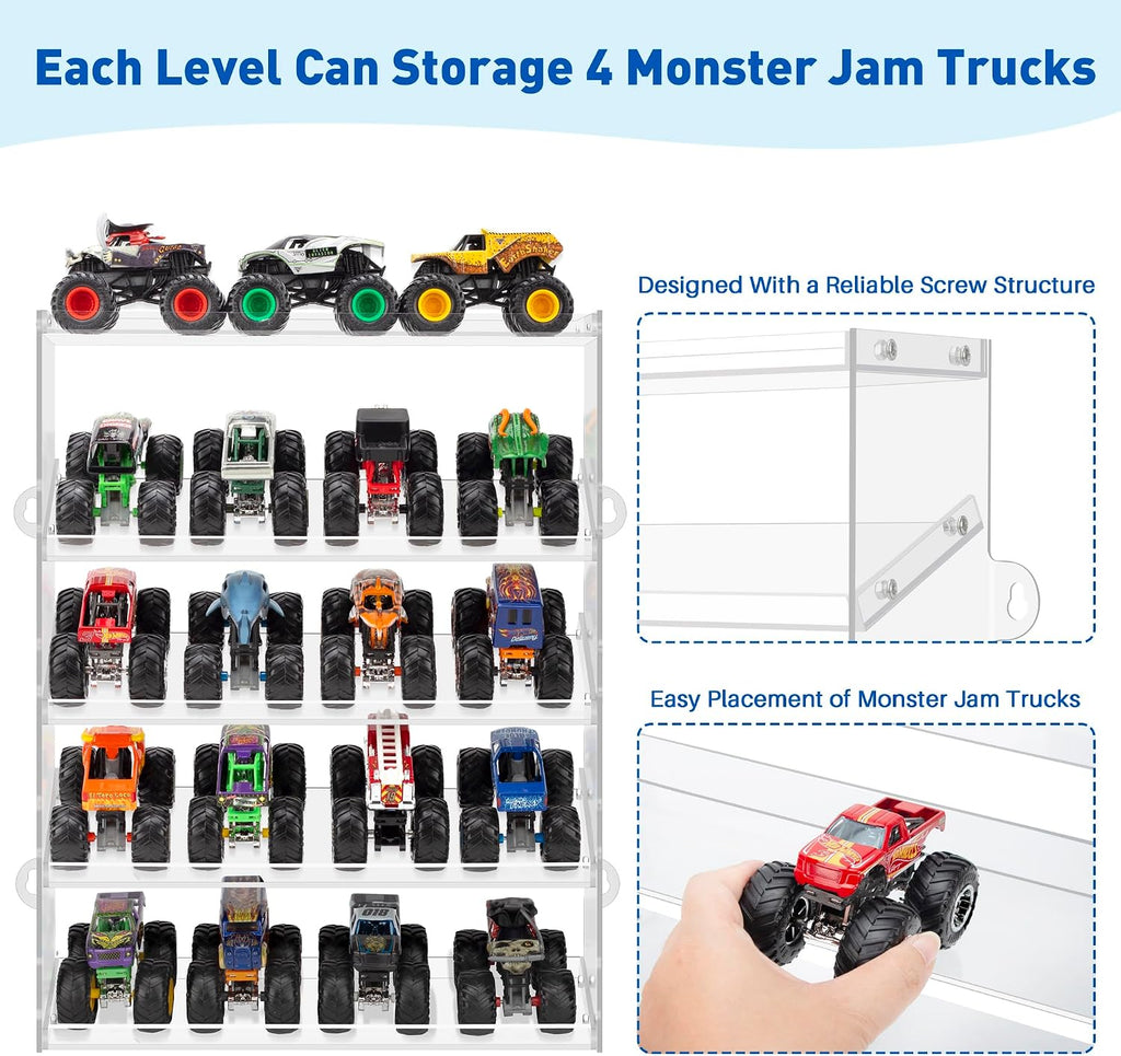 KISLANE 5-Tier Toy Car Display Case, Wall Mount Storage Holds 20