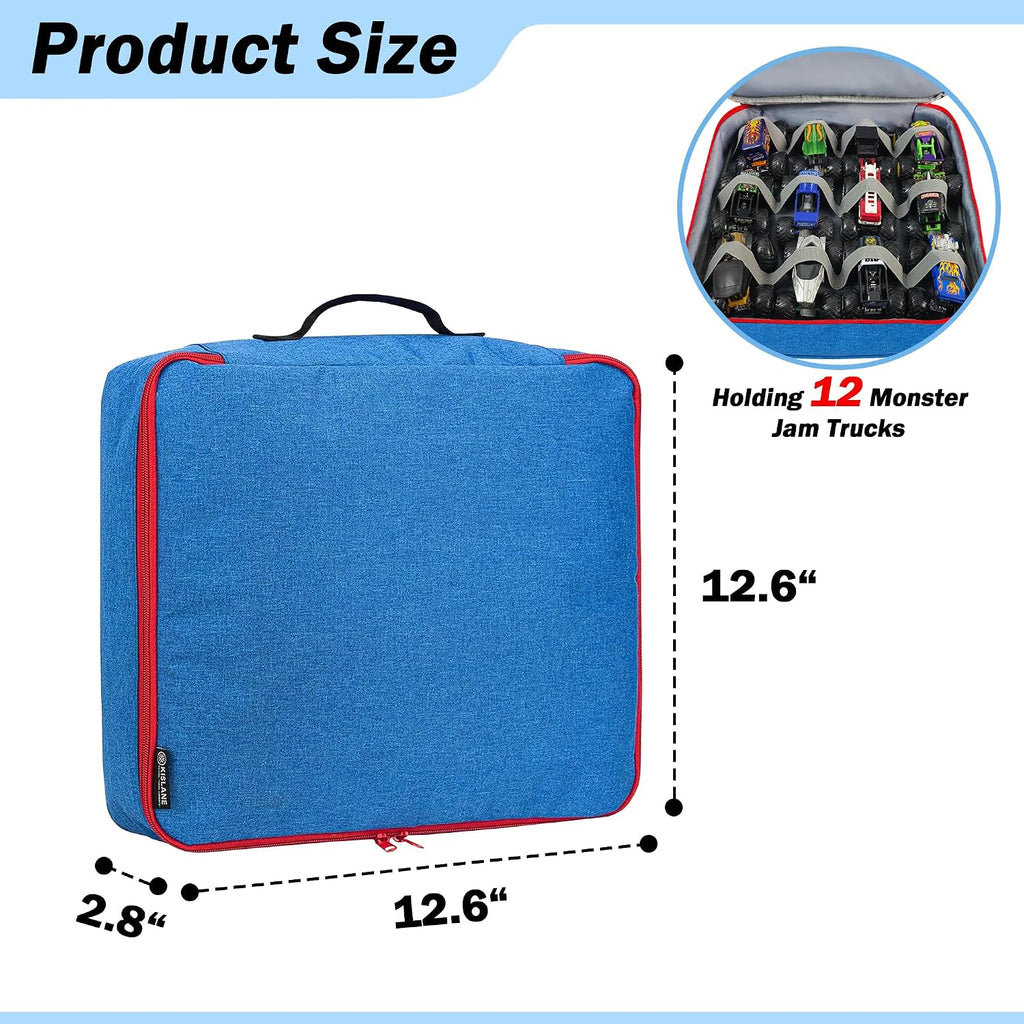 KISLANE Monster Trucks Storage Case, Toy Car Display Case 12 Slots (Blue)
