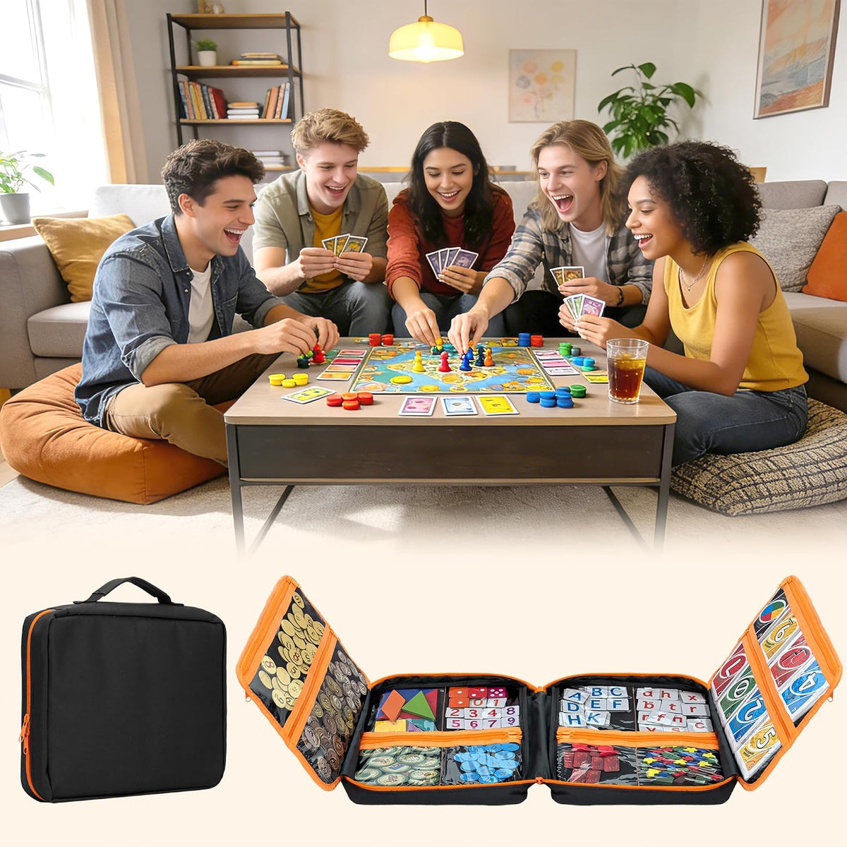 Premium Board Game Storage Organizer Case (14 PVC Pouches) - Portable Travel Game Storage Case | Ultimate Dice and Token