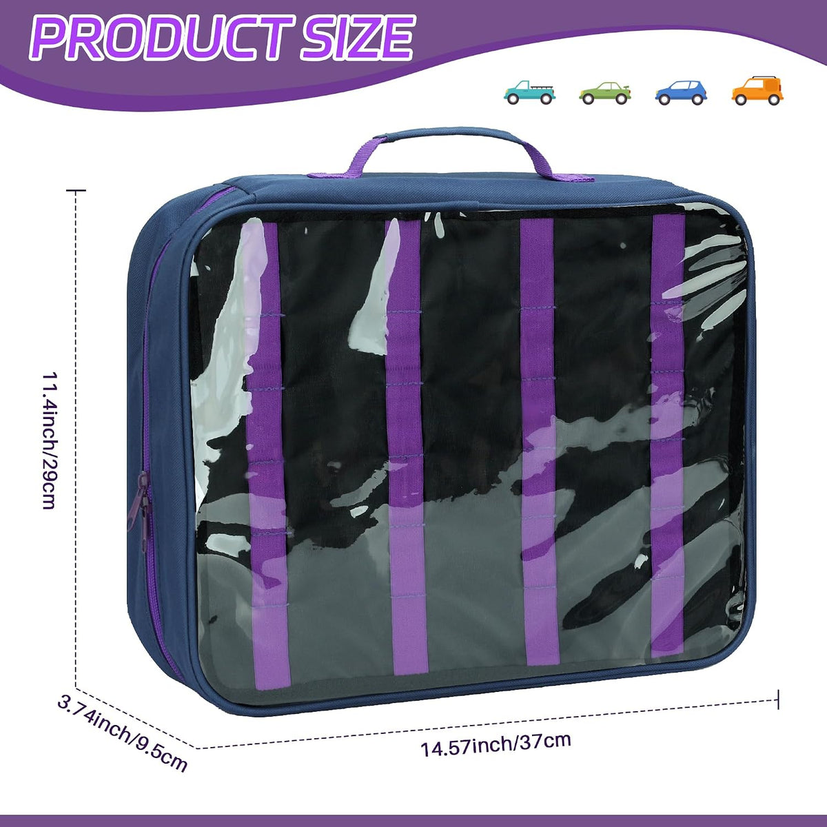 Toy Car Storage Case, 96-Slot Diecast Organizer with PVC Pockets & Handle.