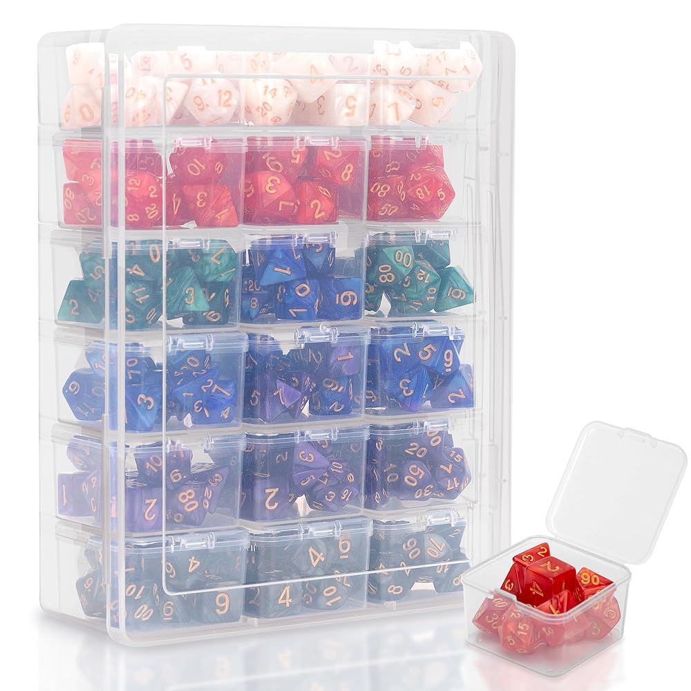 Plastic Storage for 210 Dices, Display Case With 18 Boxes Each Holding up to 12 Dices, Dice Case for DnD Dice Great for Dice Collectors or RPG D&D Games(1-Pack Transparent)