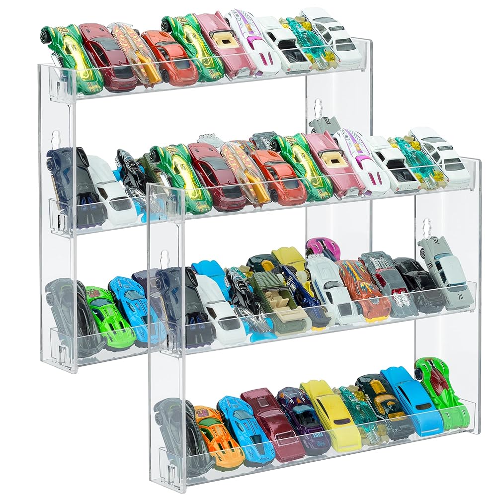 KISLANE 3-Tier Toy Car Display Case, Wall Mount Storage Holds 30 (2 Pack)