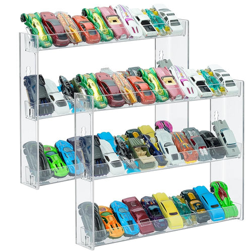KISLANE 3-Tier Toy Car Display Case, Wall Mount Storage Holds 30 (2 Pack)