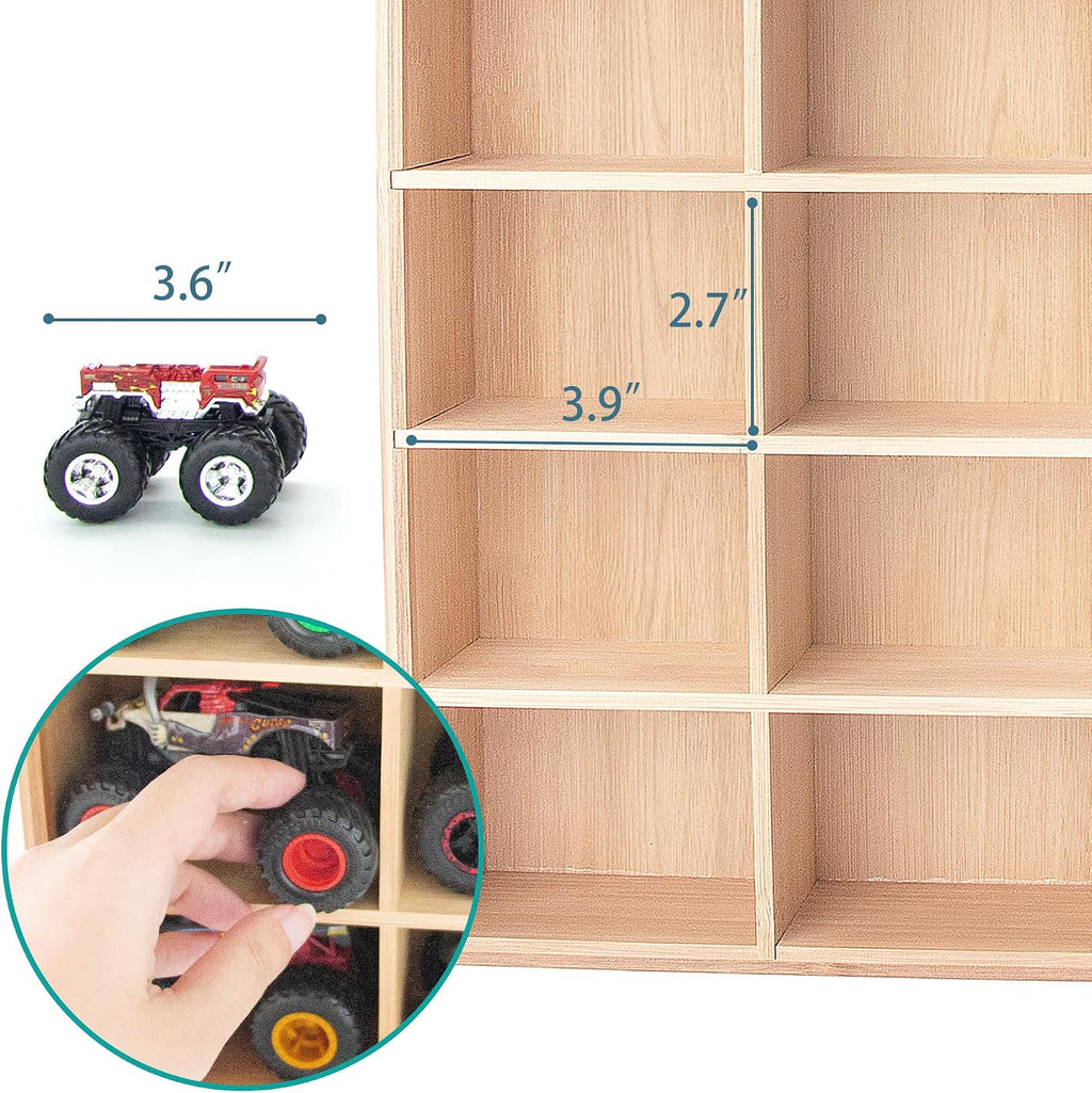 KISLANE Monster Trucks Storage Shelf, Wall Mount Storage Holds 15 (Wood)