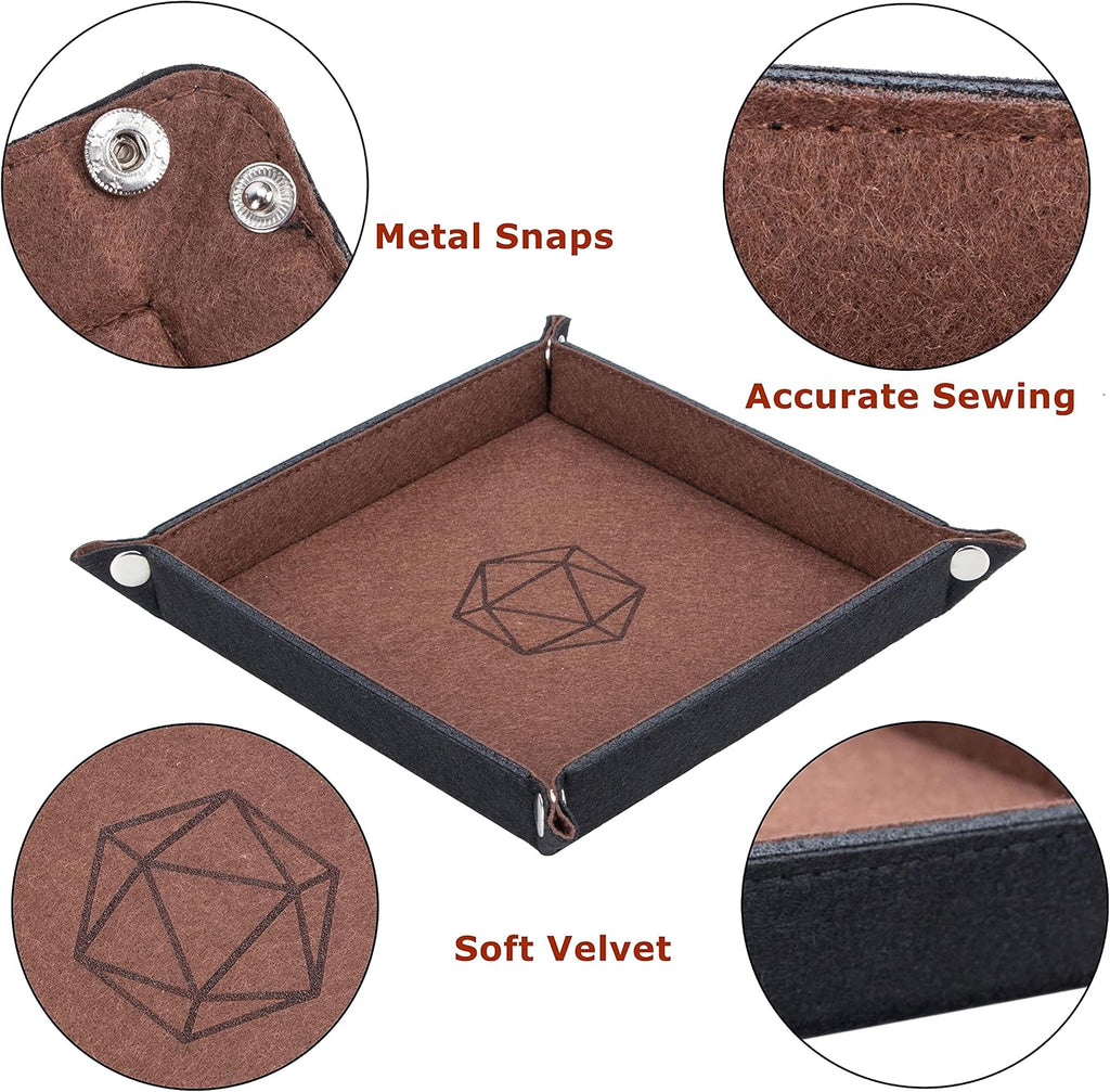 KISLANE Folding Square Dice Tray, Felt Dice Holder for DND, RPG, MTG and Other Board Games (Violet, Coffee, Green, Red, 