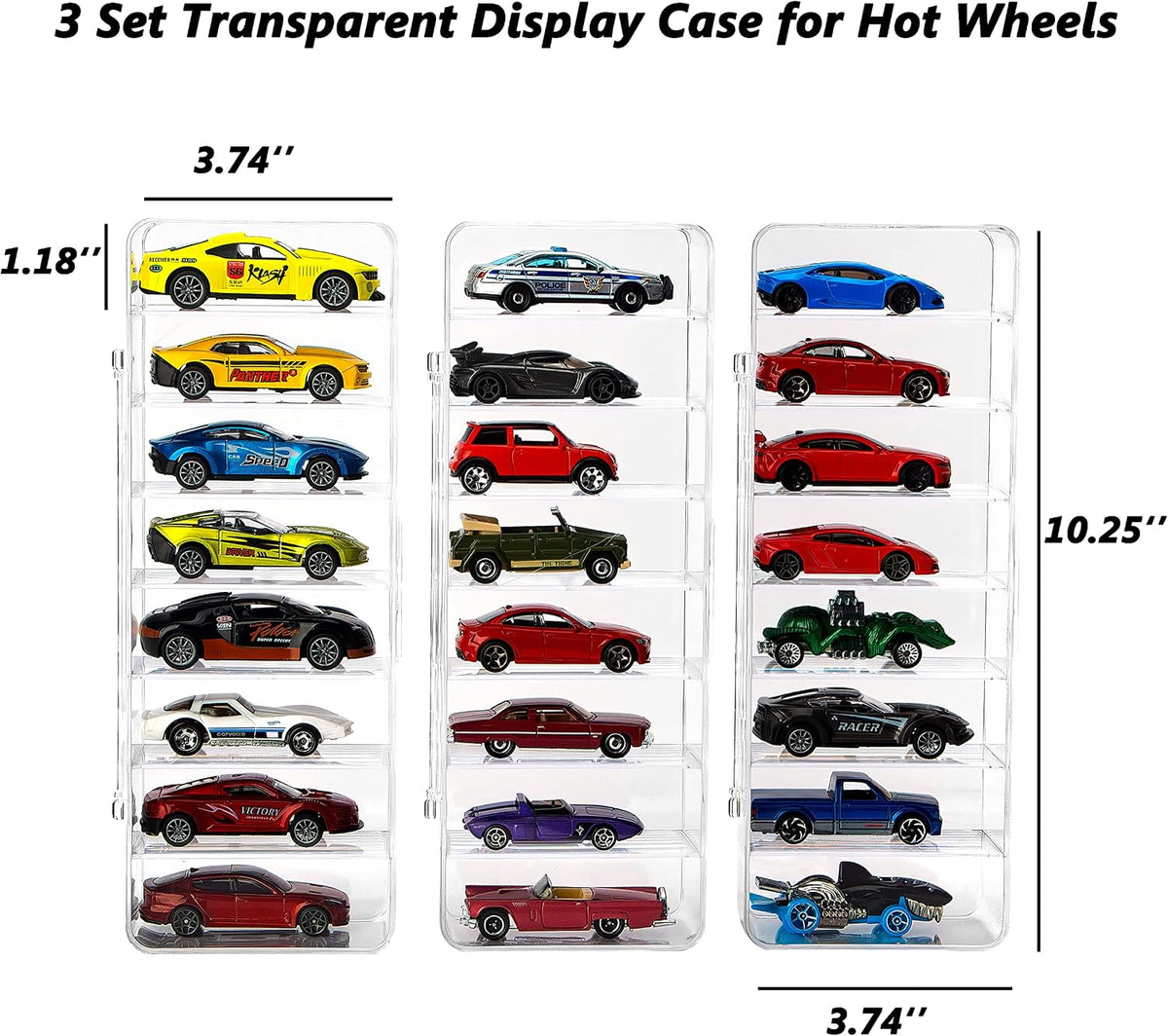 KISLANE Acrylic Toy Car Display Case, 24 Slots for 1:64 Cars (Clear)