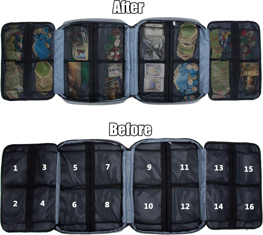 KISLANE Board Game Storage Bag, Portable Carrying Case 18 Pockets (Grey)
