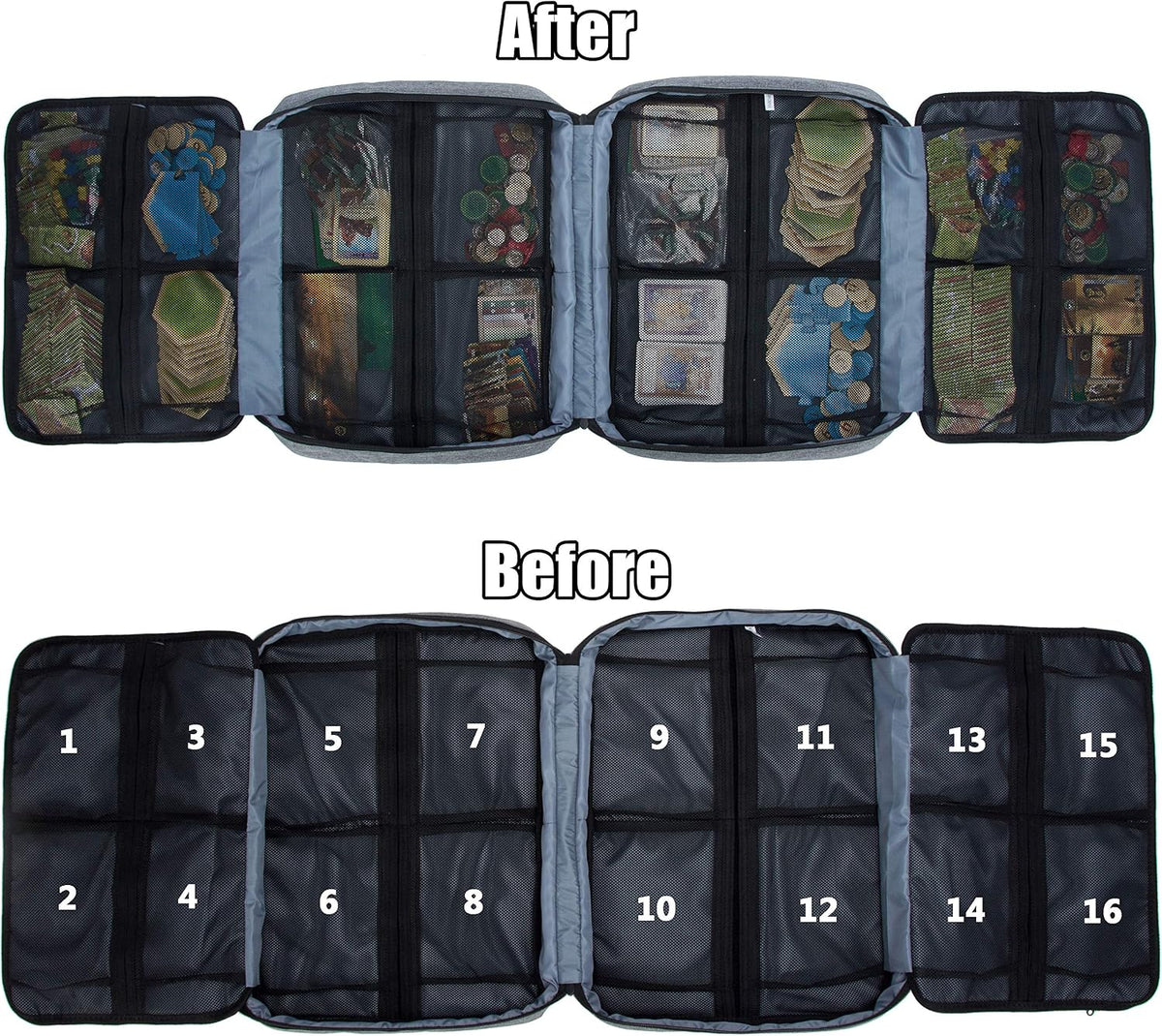 KISLANE Board Game Storage Bag, Portable Carrying Case 18 Pockets (Grey)