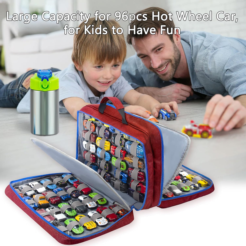 KISLANE Toy Car Storage Case, Diecast Display Case 96 Slots (Red)